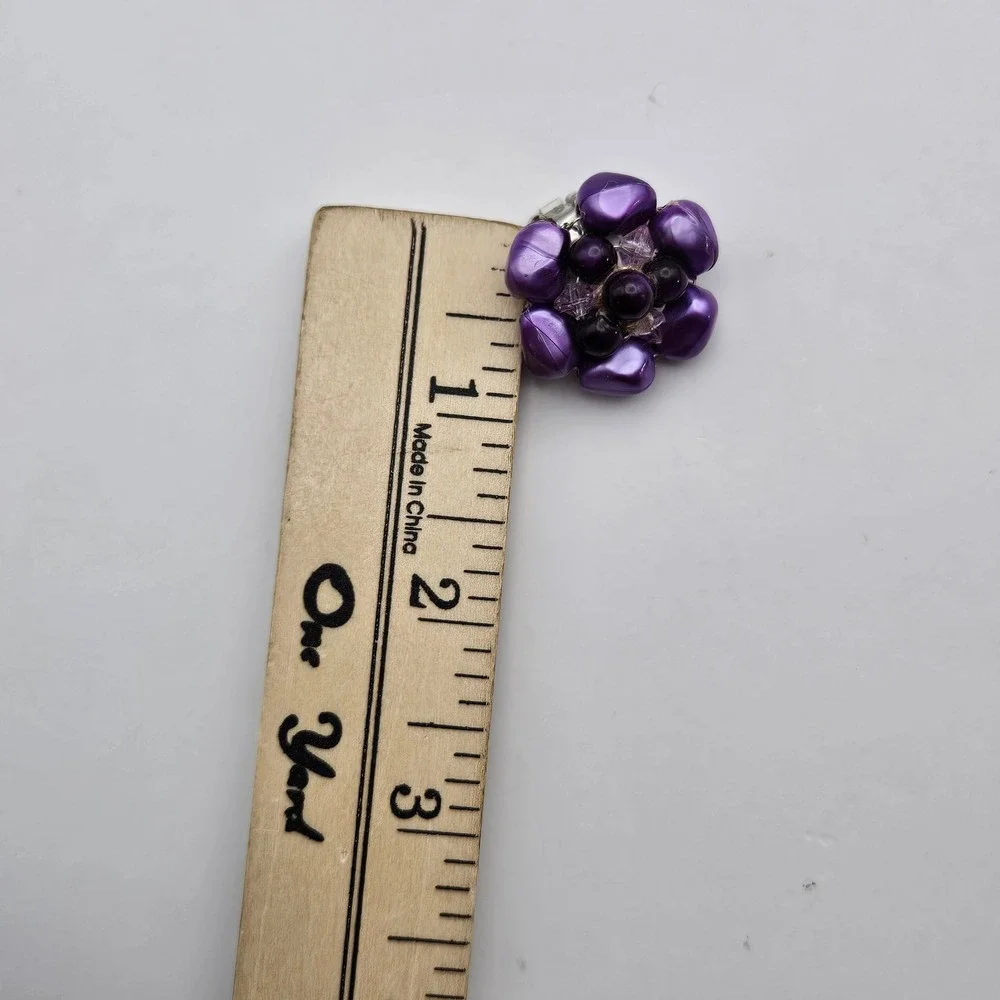 Vintage Purple Bead Double Strand Necklace and Clip On Earring Set Mid Century